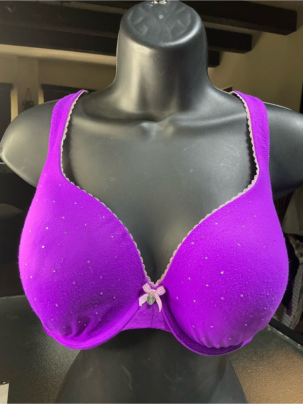 💜Victoria's Secret Purple Rhinestone Demi Bra - Size 36DD - Preloved